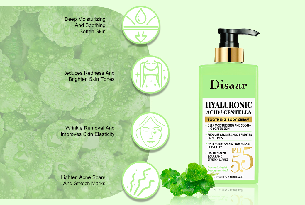 Disaar 500ml Hyaluronic Acid + CICA Extract Soothing Body Cream for Sensitive Skin Hydrating Body Lotion Wholesale