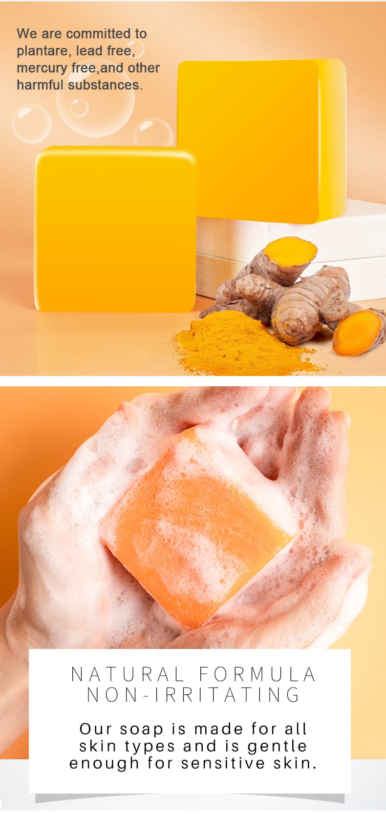 GJ7050 Guanjing 100g Organic Turmeric Handmade Soap - Whitening & Anti-Acne, Natural Plant Extracts, Gentle Foam for Face & Body, Acne Scar Reduction & Skin Brightening factory