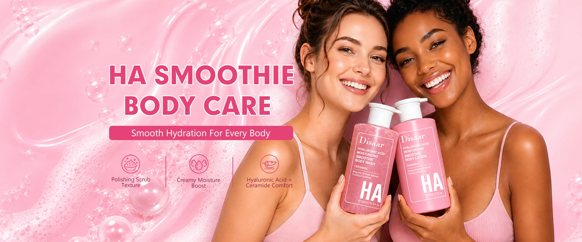 Gel de ducha y loción corporal Disaar con ácido hialurónico (HA) Smoothie, serie de cuidado corporal hidratante