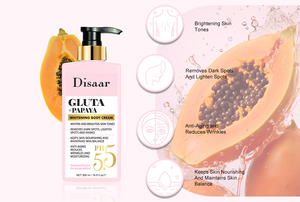 Disaar 500ml Glutathione + Papaya Whitening Body Cream for Rough Skin Body Lotion