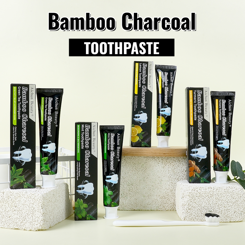 Serie de pasta de dientes herbal con carbón de bambú de 100 g de Aichun Beauty, pasta de dientes con extractos herbales para blanqueamiento, aliento fresco y cuidado bucal diario