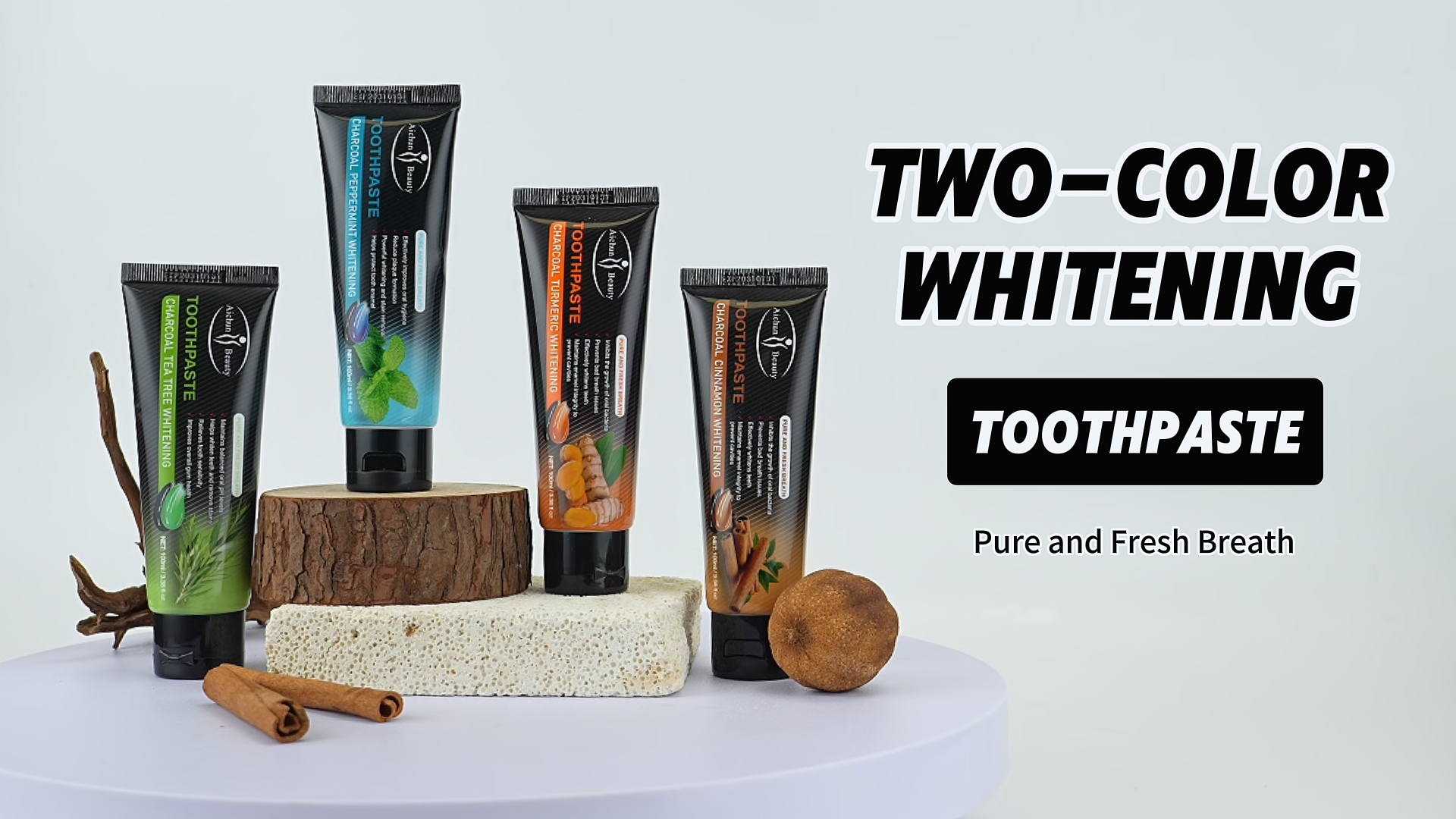 Serie de pasta de dientes blanqueadora con carbón activado de dos colores Aichun Beauty
