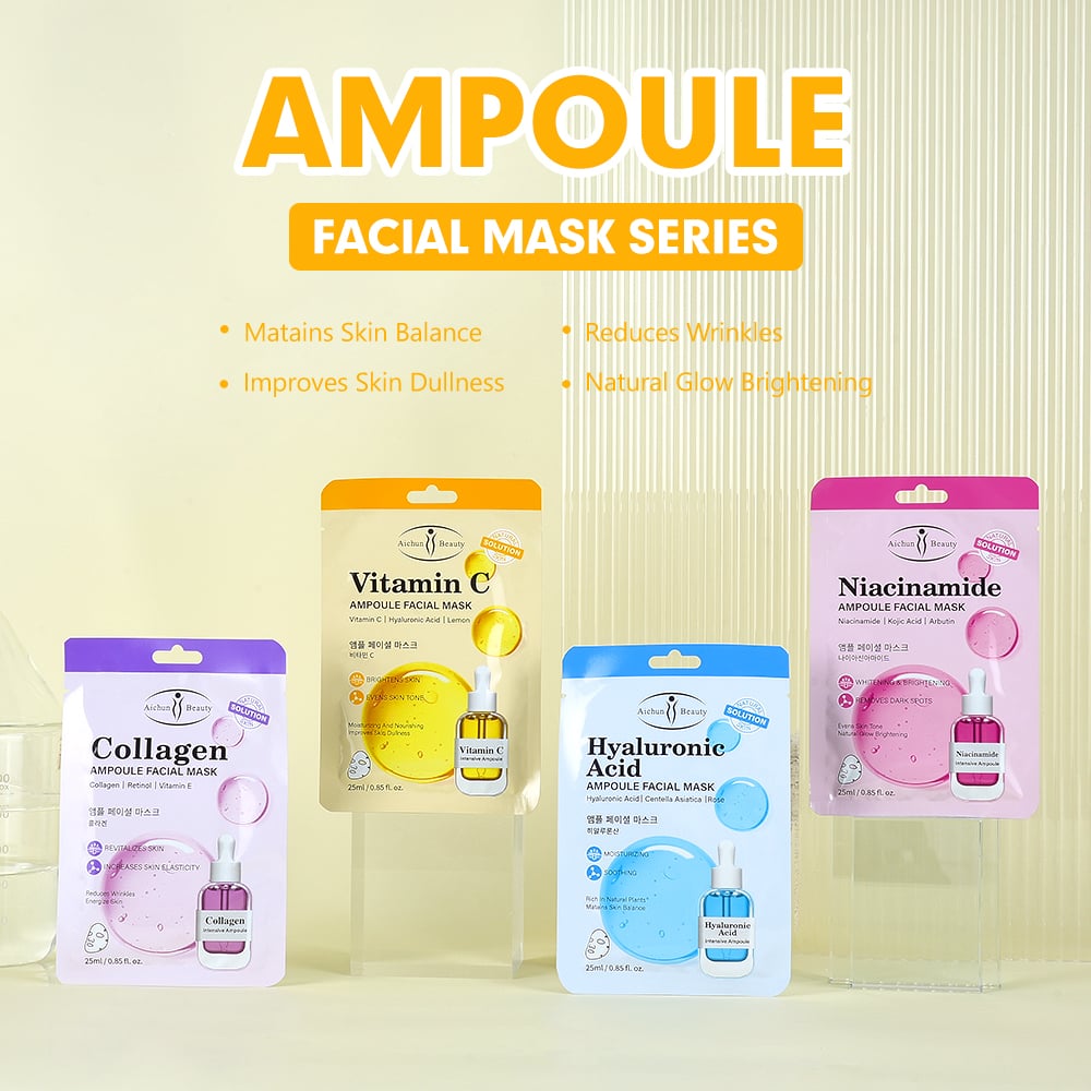 Serie de mascarillas faciales en hoja Aichun Beauty Ampoule con fórmula coreana para hidratación, iluminación y rutinas de cuidado facial
