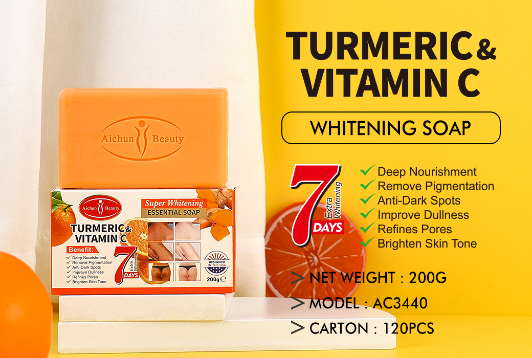AC3440 Aichun Beauty 200g Turmeric & Vitamin C Whitening Soap Deep Cleansing & Brightening