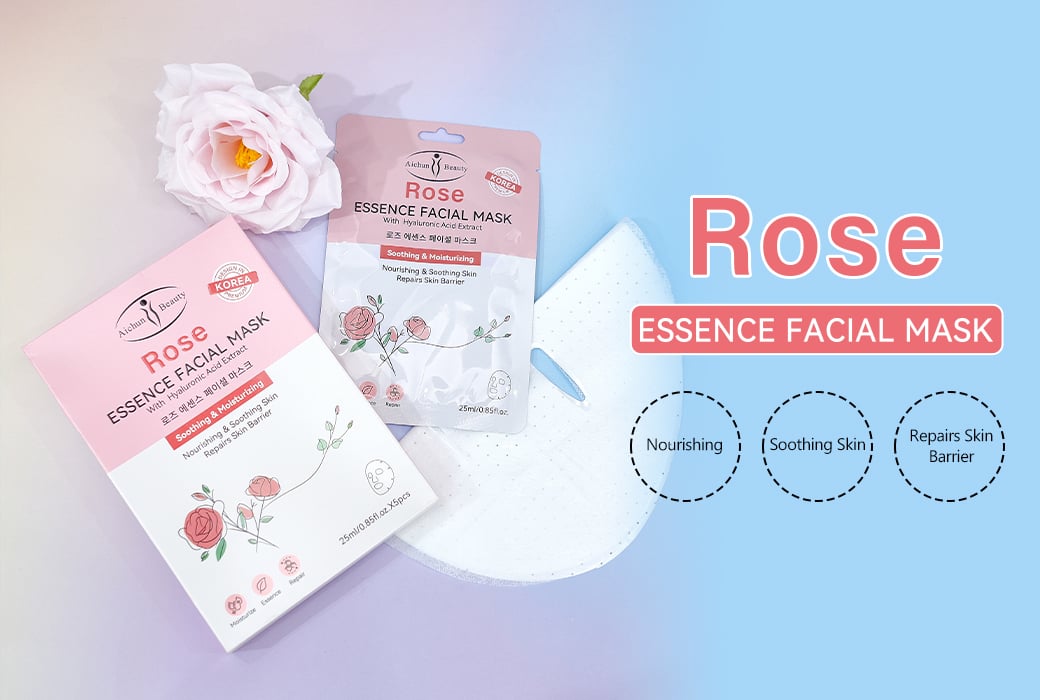 Aichun Beauty 25ml × 5pcs Rose Soothing and Moisturizing Facial Sheet Mask for Daily Hydrating Care Wholesale and Bulk Supply