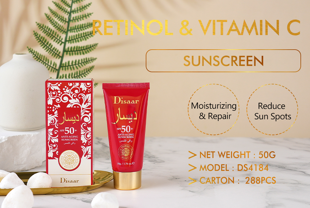 Disaar Retinol & Vitamin C Sunscreen SPF50+ in Arabic packaging