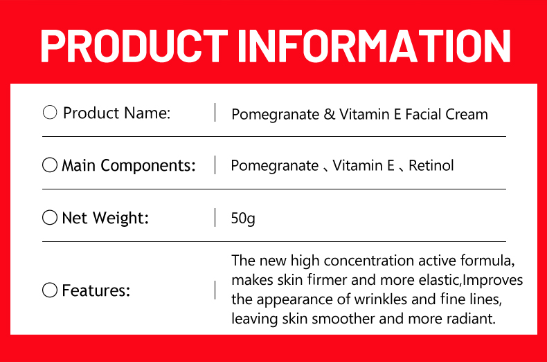 DS5254 50g Pomegranate & Vitamin E Facial Cream - Antioxidant-Rich Moisturizer for Radiant Skin | LivePro Beauty factory