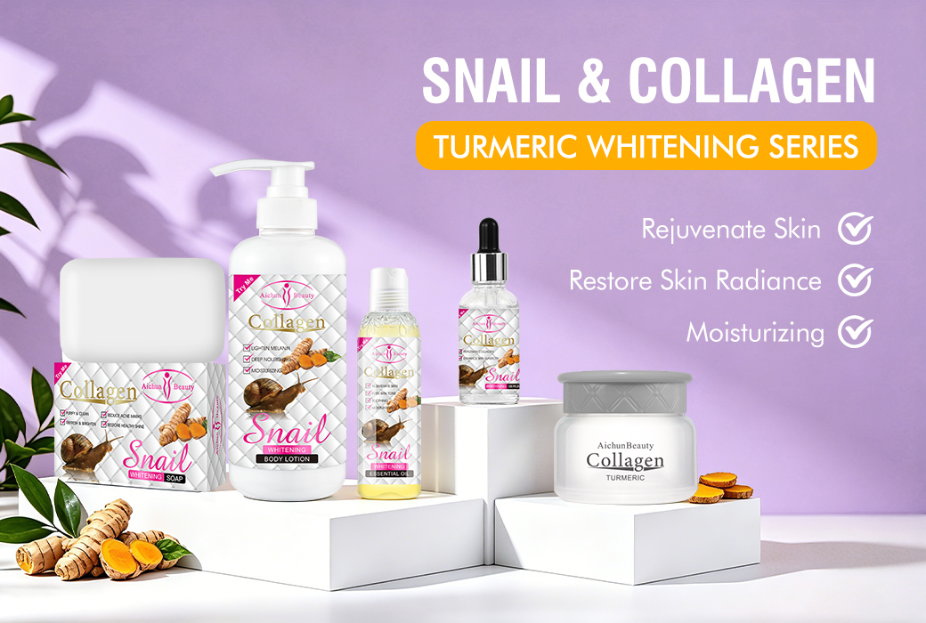 Aichun Beauty Snail Collagen Turmeric Brightening Series for Acne Mark Care, Even Tone and Healthy Skin Radiance