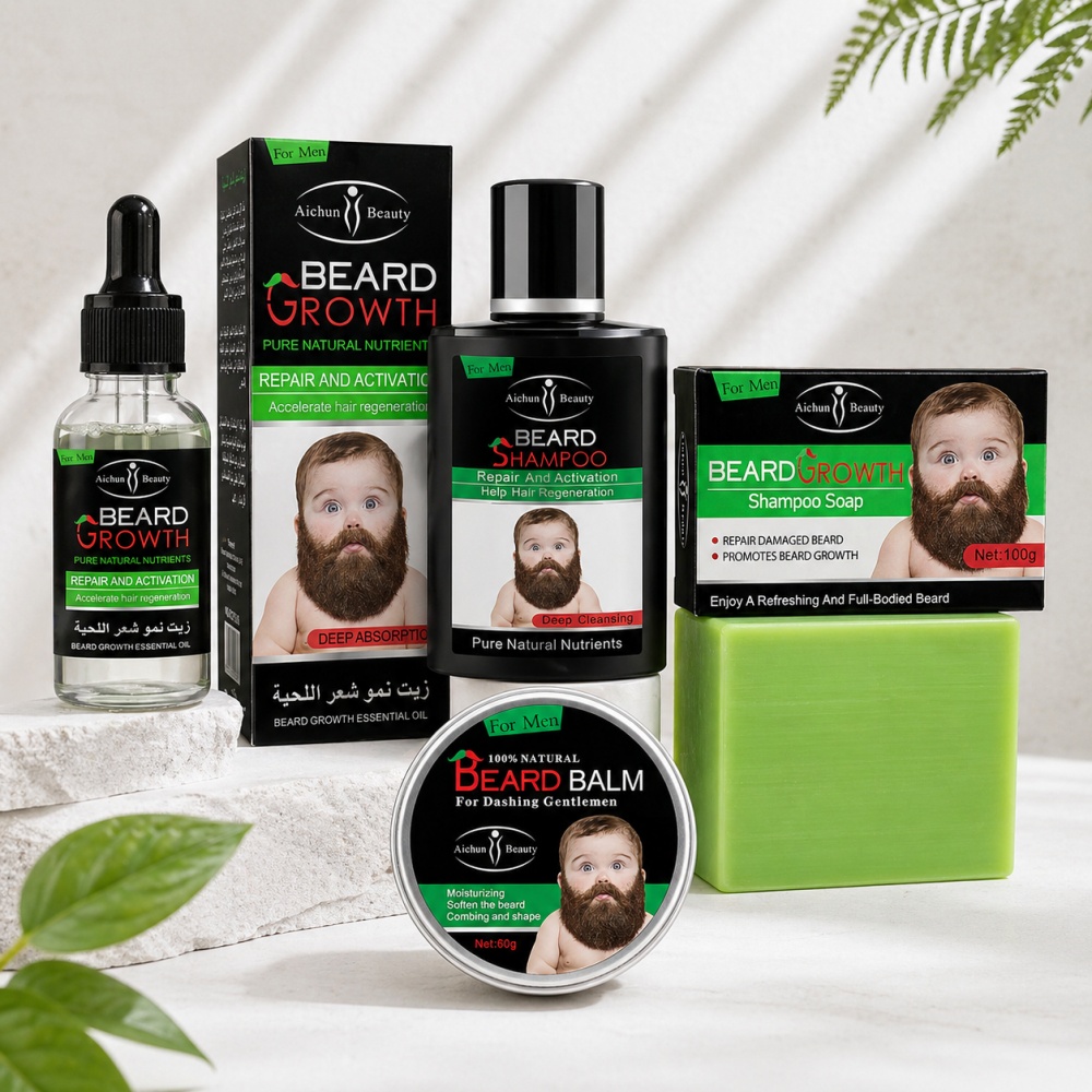 Serie al por mayor de cuidado de la barba para hombres: aceite, jabón, champú y bálsamo para barba, proveedor