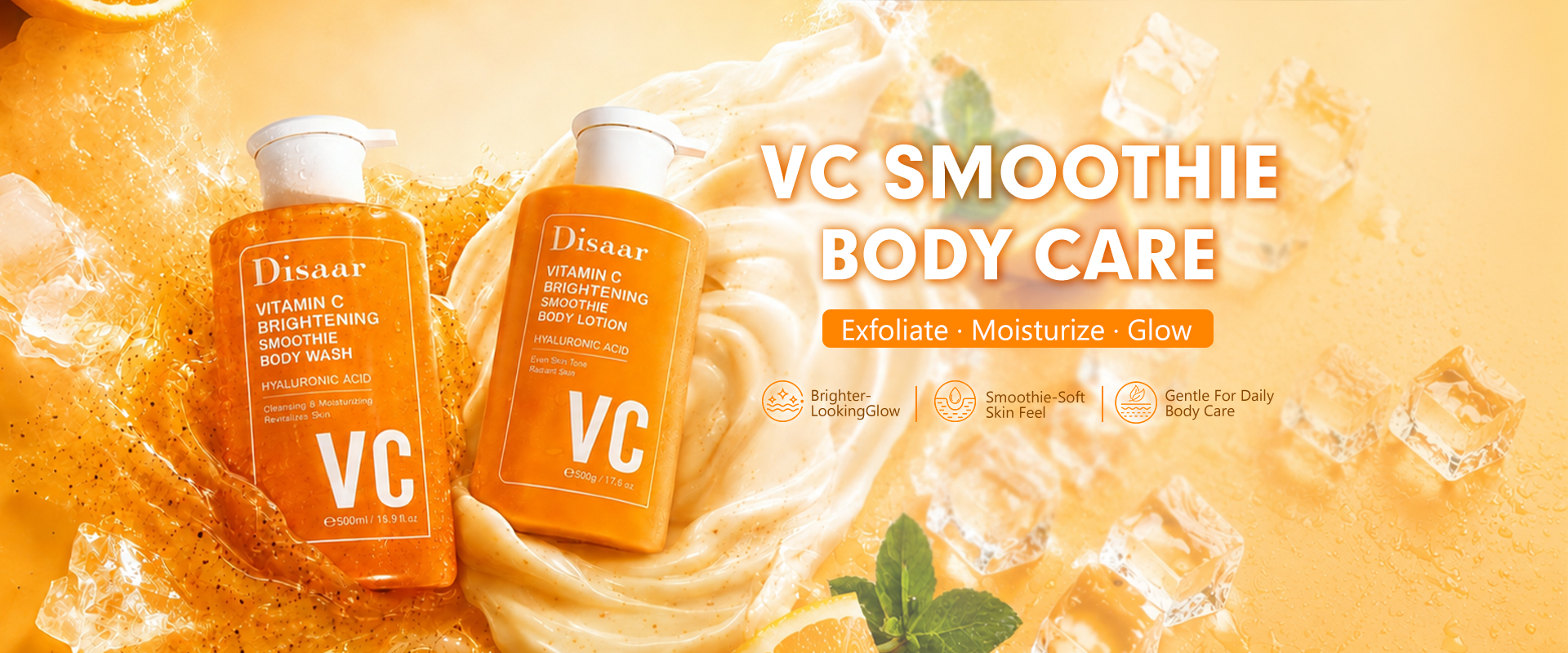 Gel de ducha y loción corporal Disaar con vitamina C, serie de cuidado corporal iluminadora
