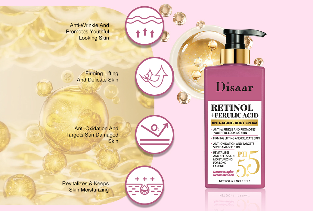 Disaar 500ml Retinol + Ferulic Acid Anti-Aging Body Cream Bulk Supply Mature Skin Body Lotion