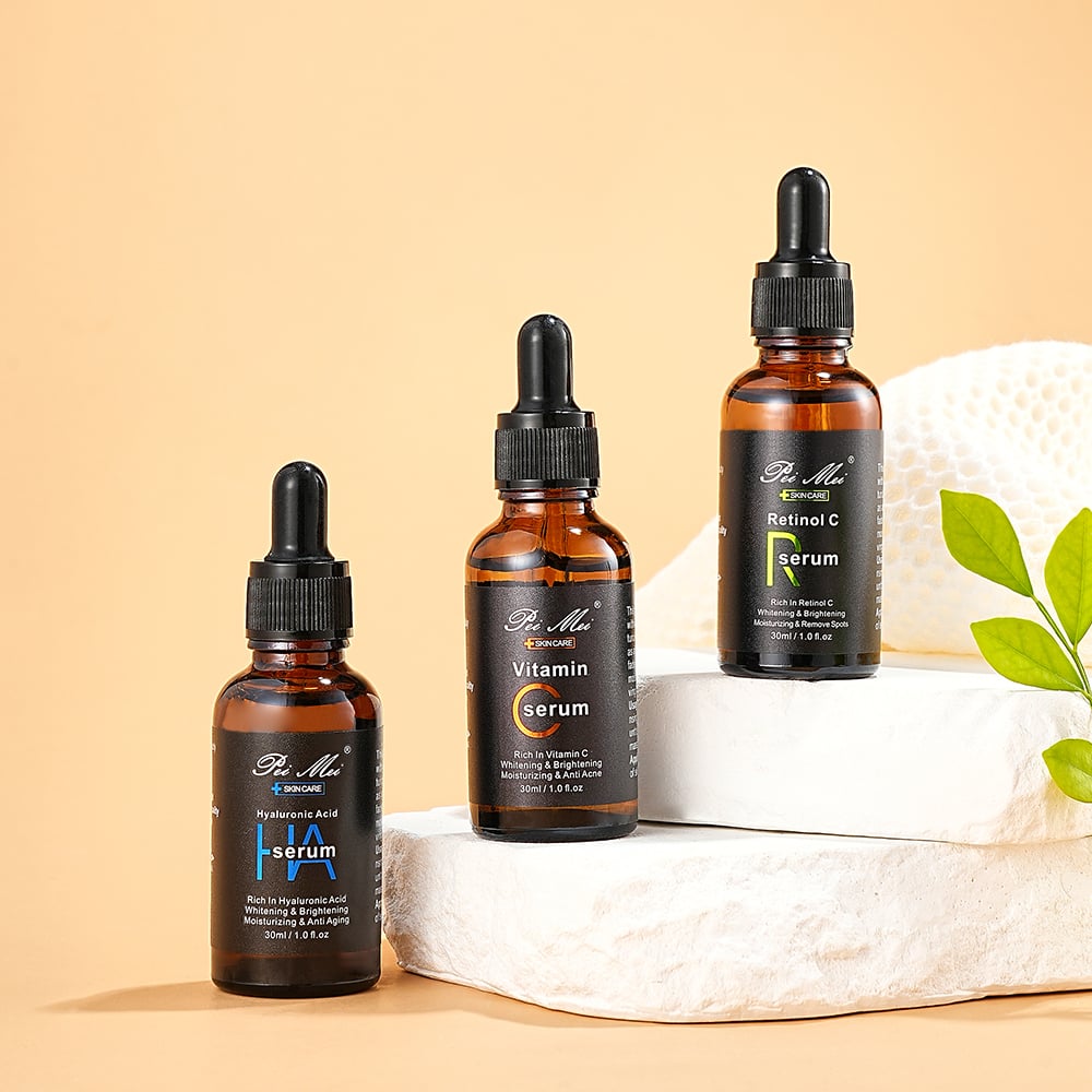 Serie al por mayor de sueros faciales con vitamina C, ácido hialurónico y retinol para iluminar, hidratar y cuidado diario de la piel