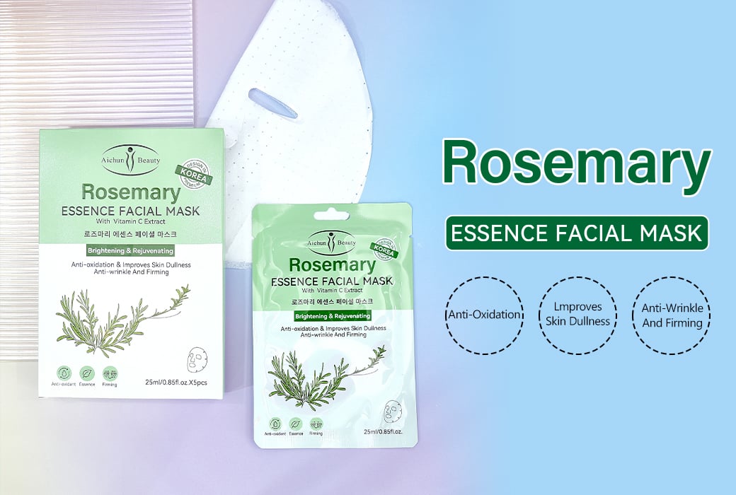 Aichun Beauty 25ml × 5pcs Rosemary Brightening and Rejuvenating Facial Sheet Mask for Dull Skin Wholesale Skincare Facial Mask