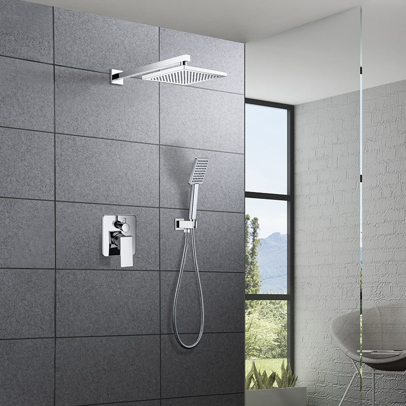 Wall Mount Square Rain Shower Head and Handle Set Single Handle Shower System Set with Pressure Balance Valve Body and Trim Included