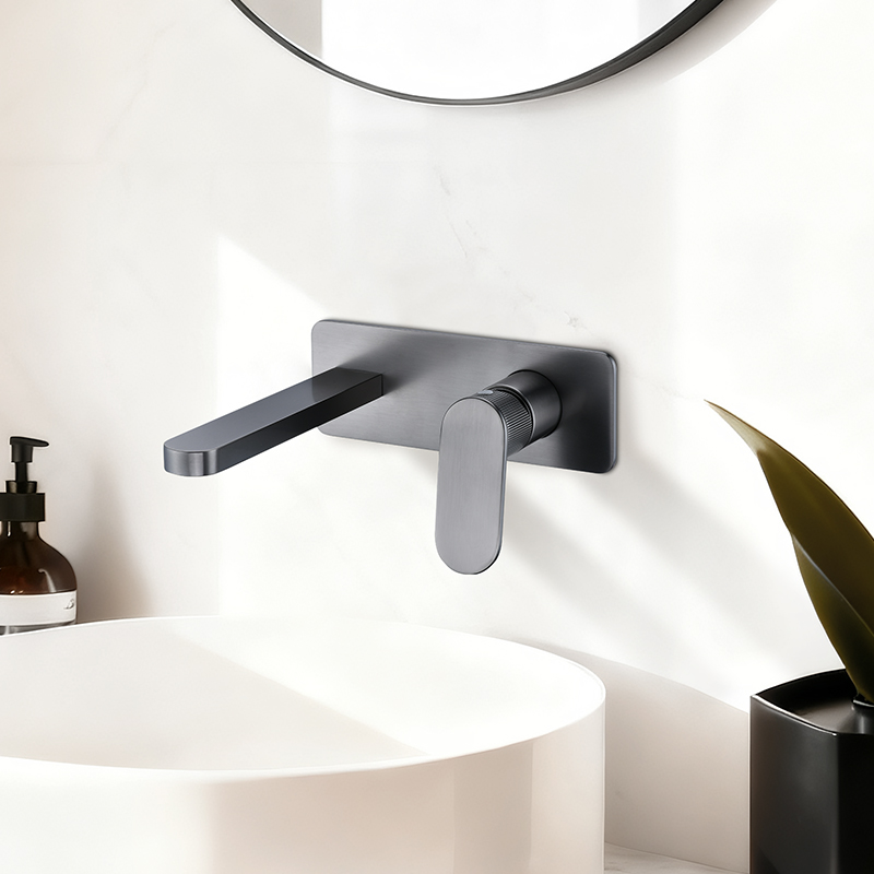 Modern Basin Faucet, Knurled Handle Wall Mount Lavatory Mixer -  S75 1809