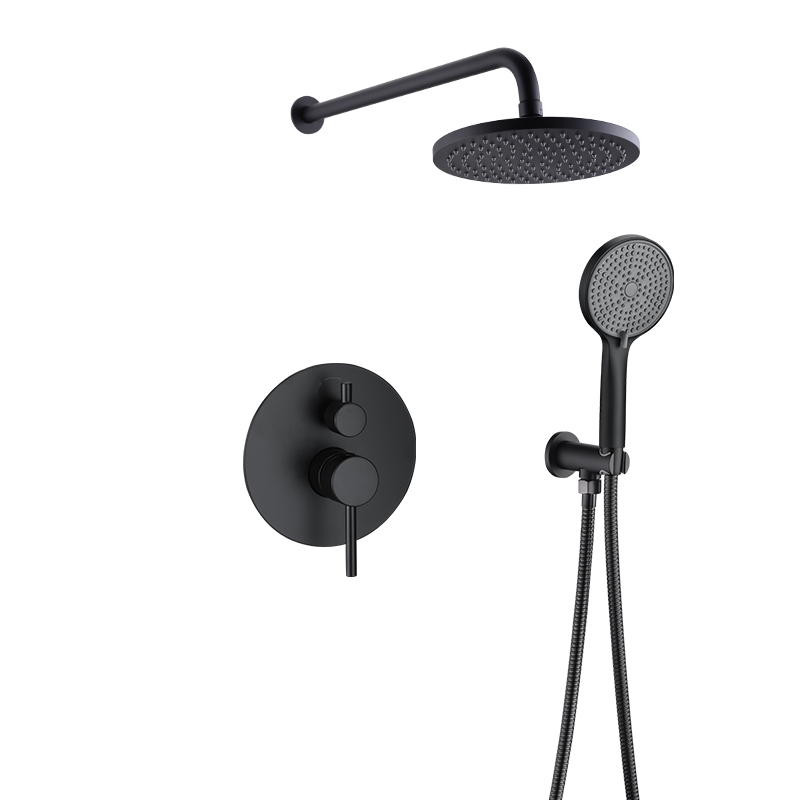 Matte Black Pressure Balance Valve Shower Mixer with 3-Jet Handshower Set Wall Mounted Rain Shower
