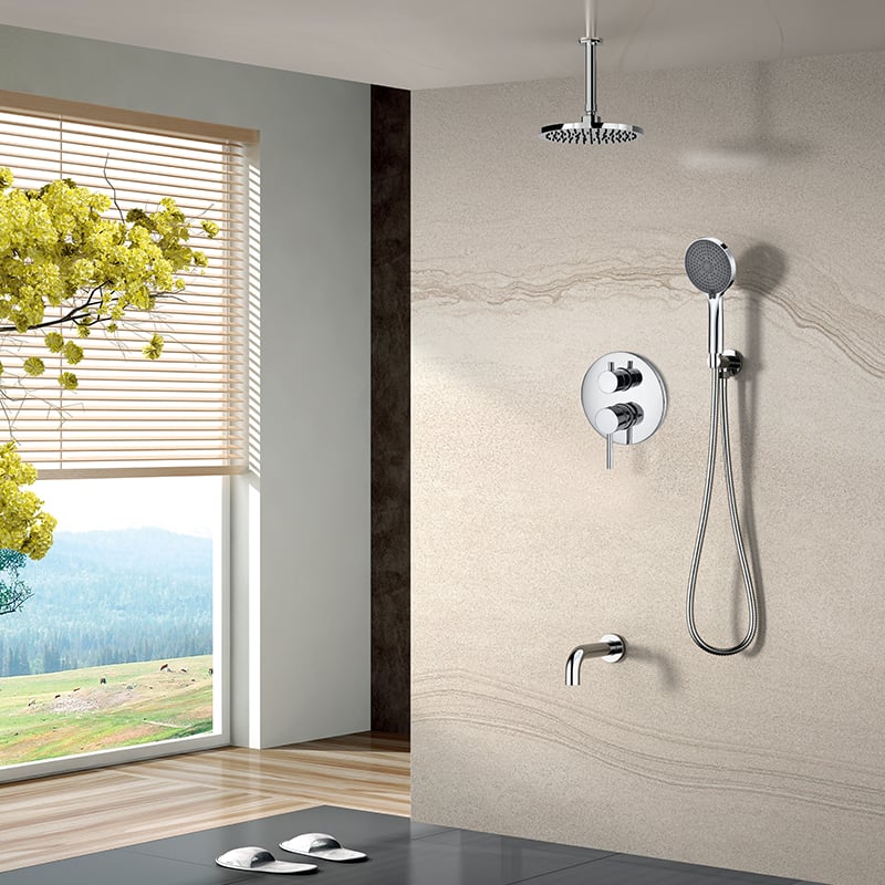 3 Ways Concealed Shower Mixer with Ceiling Shower Arm 8 inch rainshower, Tub Spout and Wall Mounted Shower Hook 37C 0635 G301