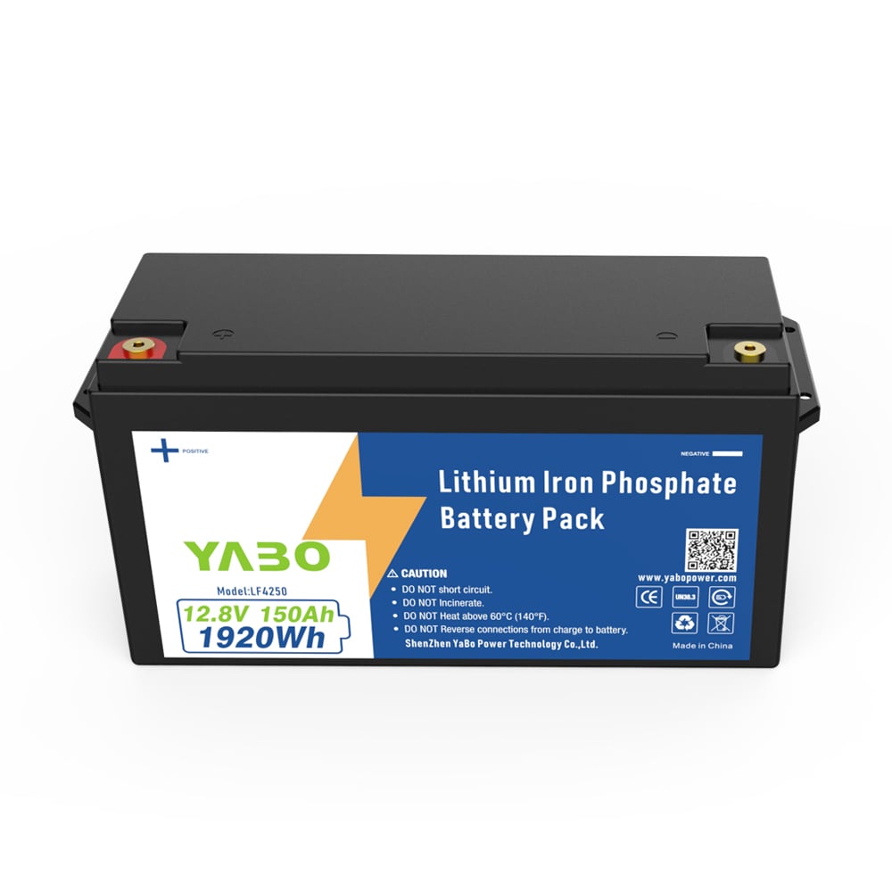 YABO Grade A 12V 150Ah LiFePO4 Batteripakke Genopladeligt Lithium-jernfosfat Dybcyklusbatteri til Båd, Campingvogn og Solcelleopbevaring
