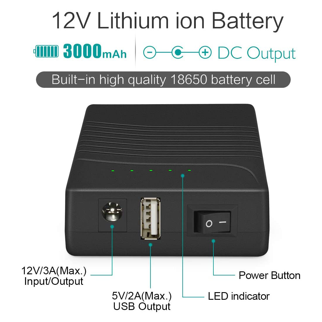 YABO  YB1203000-USB 12v 3000mah Lithium Ion Battery Oack