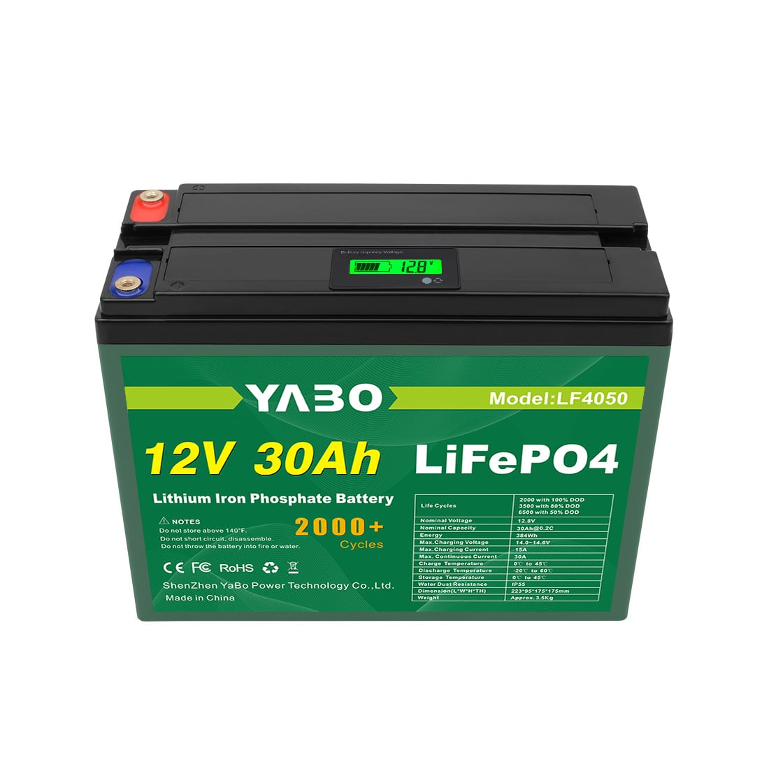 YABO LF4050 Oplaadbare 12V 30Ah LiFePO4 Accu voor Zonne-energie Opslagsystemen