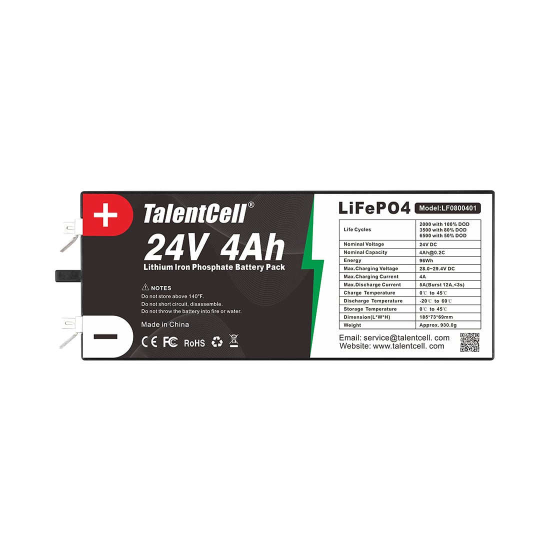 TalentCell LF0800401 24V 4Ah 96Wh 리튬 LiFePO4 배터리 팩 딥사이클 충전식 리튬 철 인산 배터리
