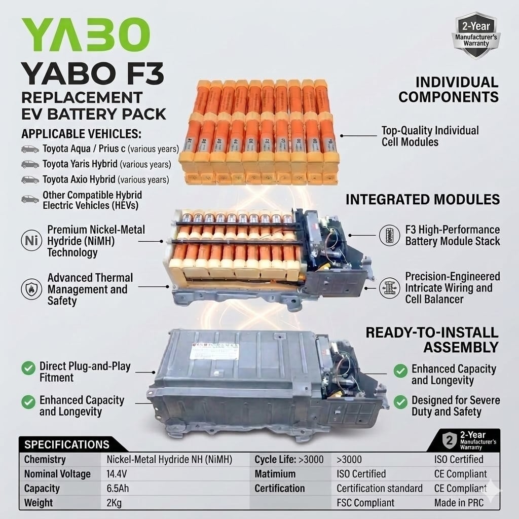 YABO F3 NiMH Hybrid Battery Pack – OEM-Grade Replacement Battery for Toyota Hybrid Models