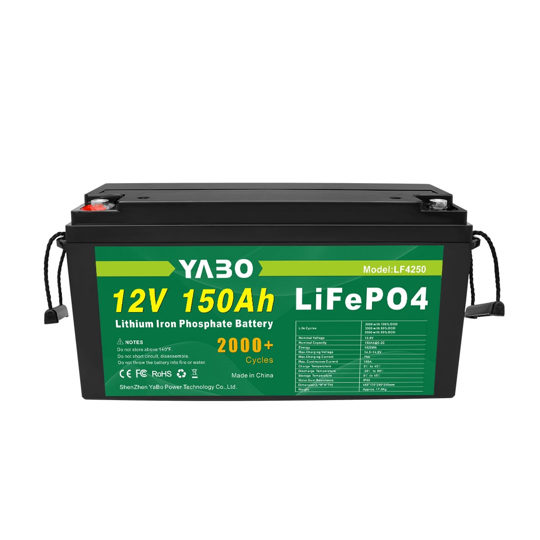 YABO 12V 150Ah 100Ah 170Ah LiFePO4 Battery