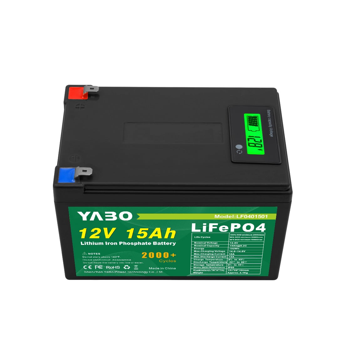 YABO LF0401501 12V 15Ah Lithium LiFePO4 Battery Rechargeable Lithium Iron Phosphate  Battery OEM ODM For Fish Finder, Scooter, Solar System
