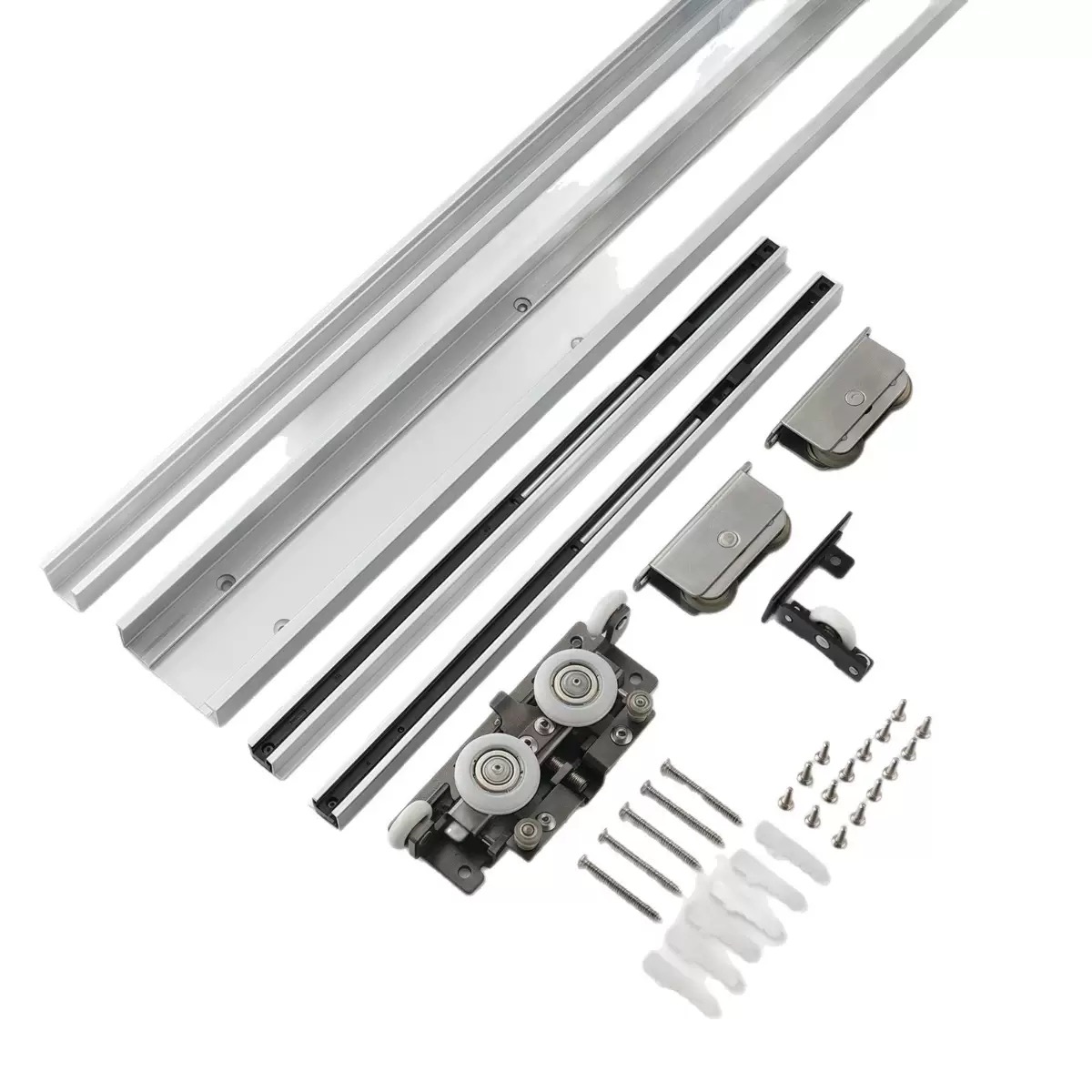 Bypass Sliding Door Hardware Track - Soft Close & Dual Direction Buffer System for Hidden Pocket Doors, Barn Doors, and Wood Doors