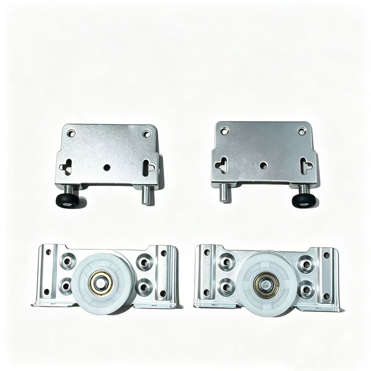 Sliding Door Hardware Kit – Top & Bottom Wheels Set – 48mm Bottom Diameter – Silver-White Finish – Black Top Hubs / White Bottom Hubs | TL-WP0501