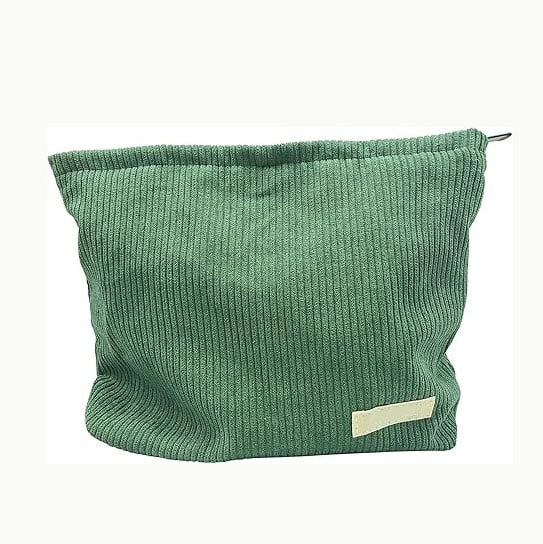 كيس تجميل للسيدات من قماش الكوردوي المقاوم Large Capacity Canvas Cosmetic Bag حقيبة سفر لمستحضرات التجميل مع تنظيم للأدوات الإكسسوارات اللون الأخضر العشبي