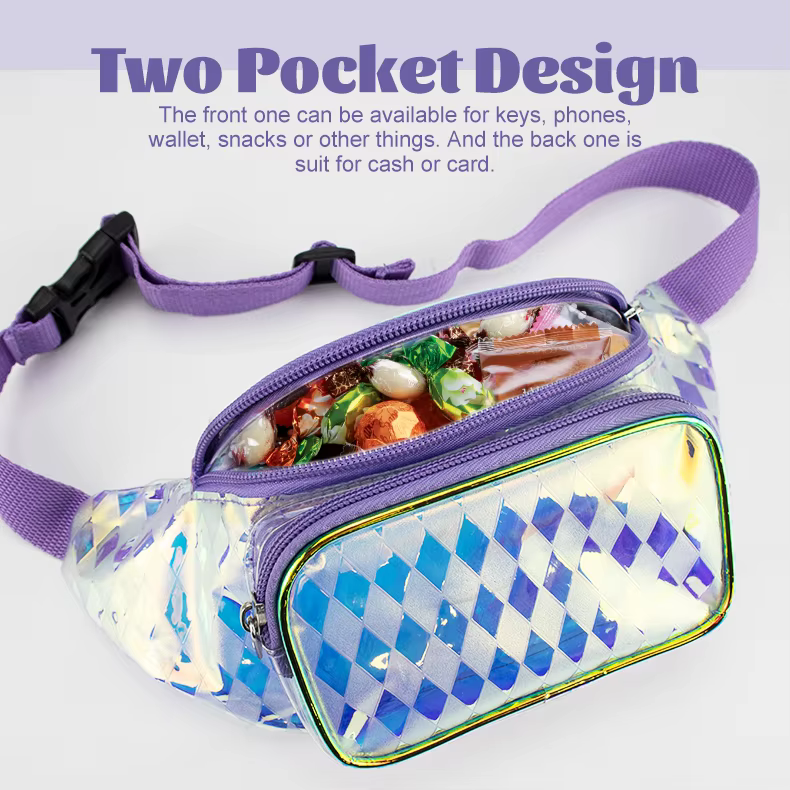 Custom Fashion waterproof Shiny PVC Simple Waist Belt Bag Fanny Pack Kids