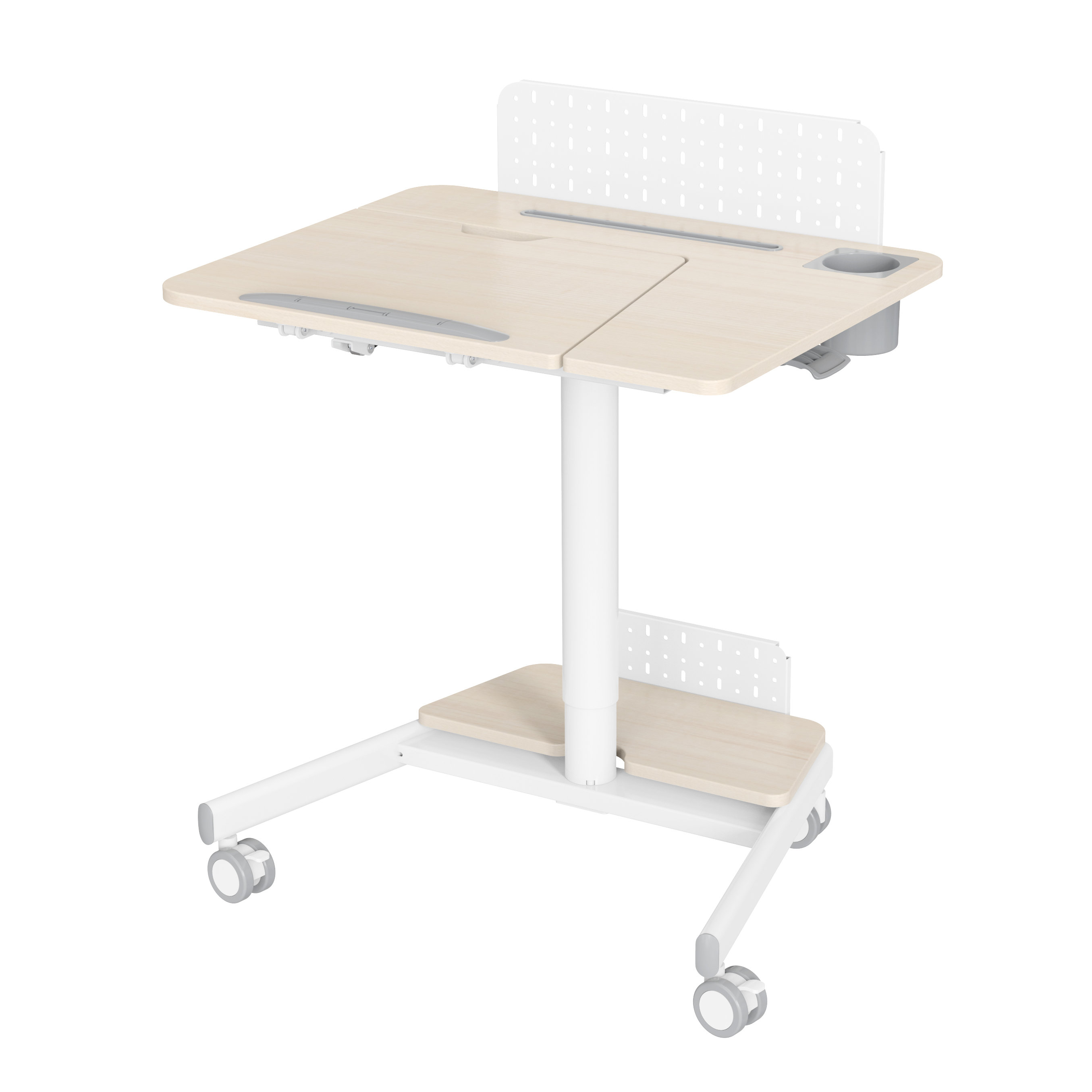 Bureau mobile multifonction avec plateau inclinable, tableau perforé et porte-gobelet – V-MOUNTS VM-FA105