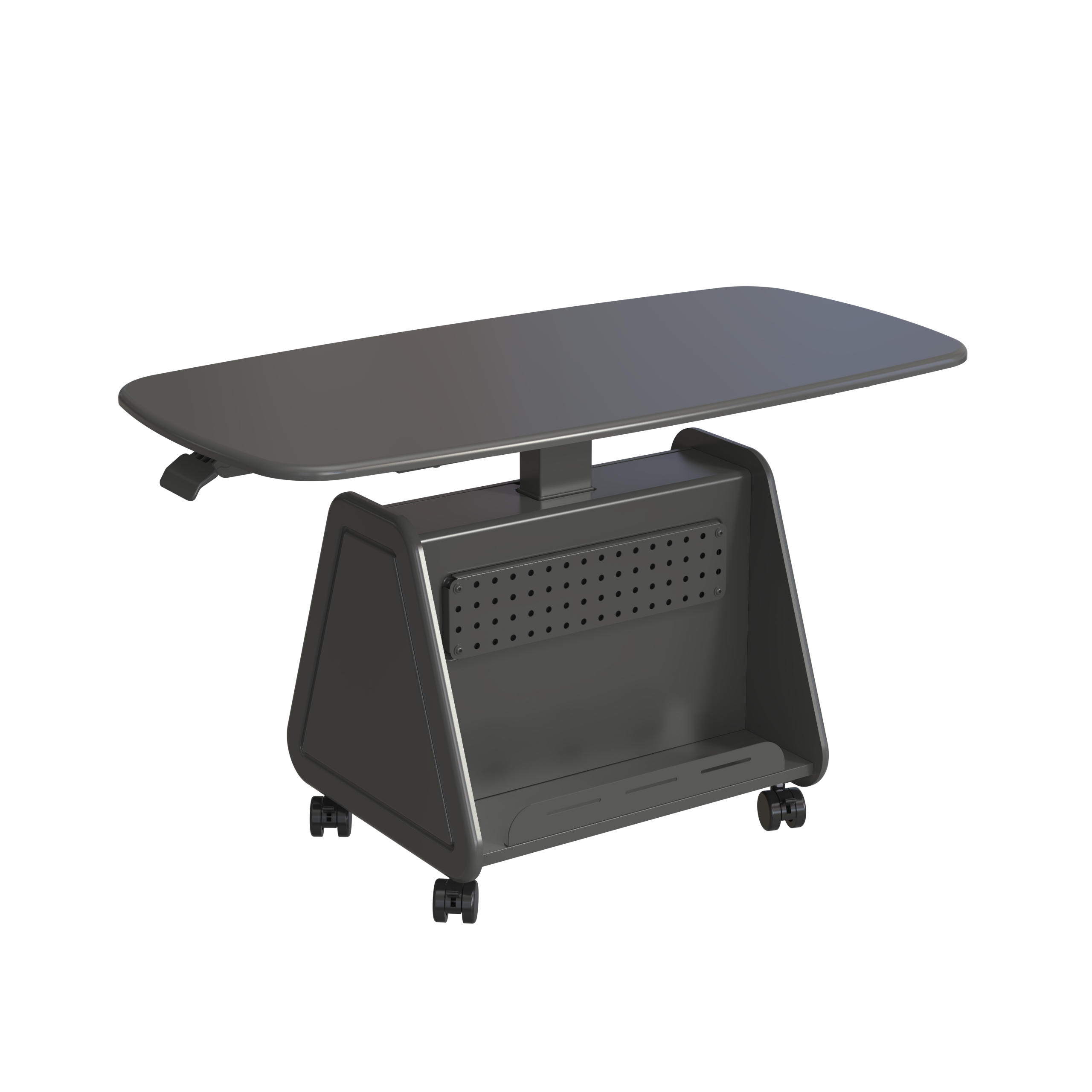 Gas Spring Mobile Height Adjustable Desk with Integrated Storage Base | Pegboard Panel & Locking Casters V-MOUNTS VM-FA202
