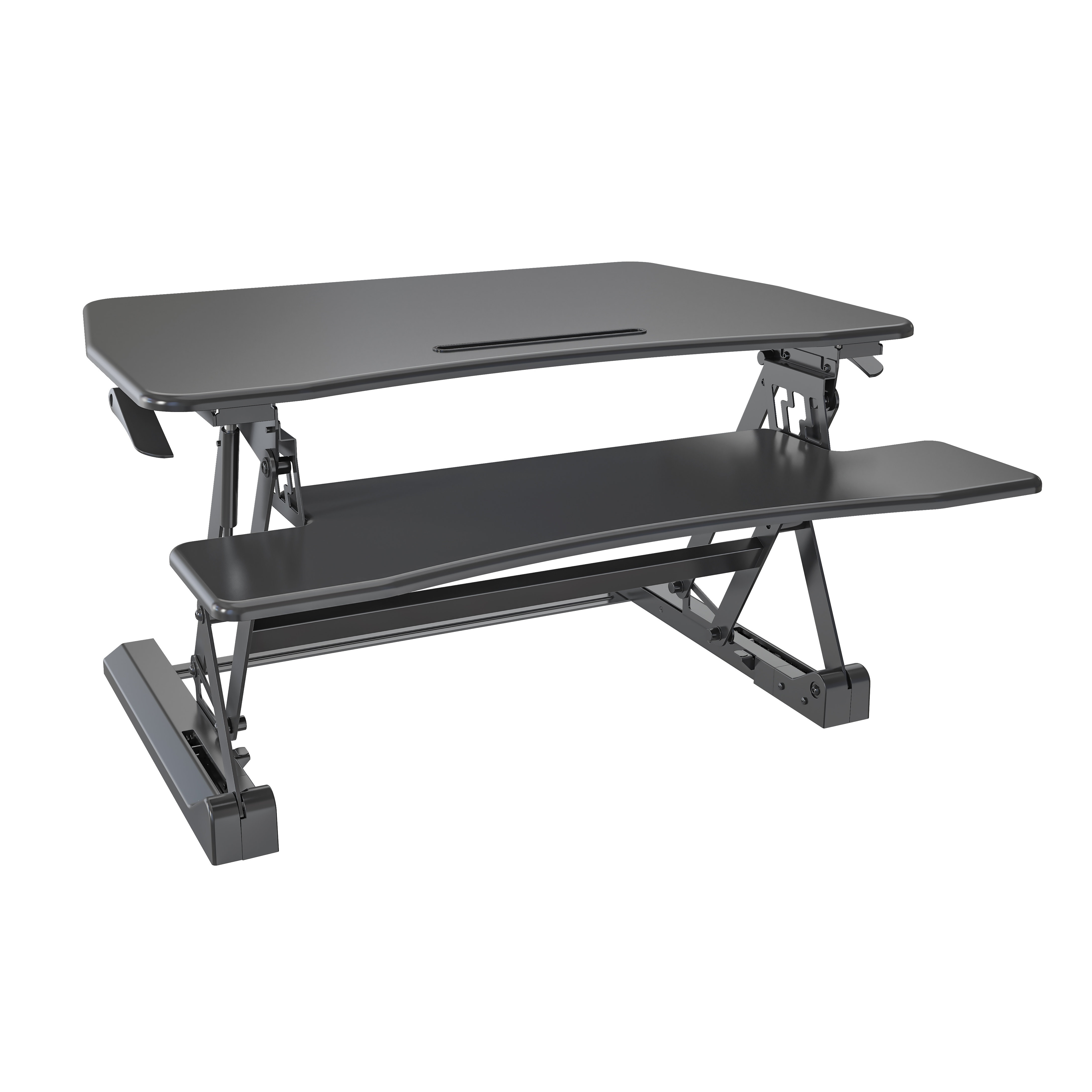 Compact Sit-Stand Desk Converter with Gas Spring & Keyboard Tray | V-MOUNTS VM-GLD07-M