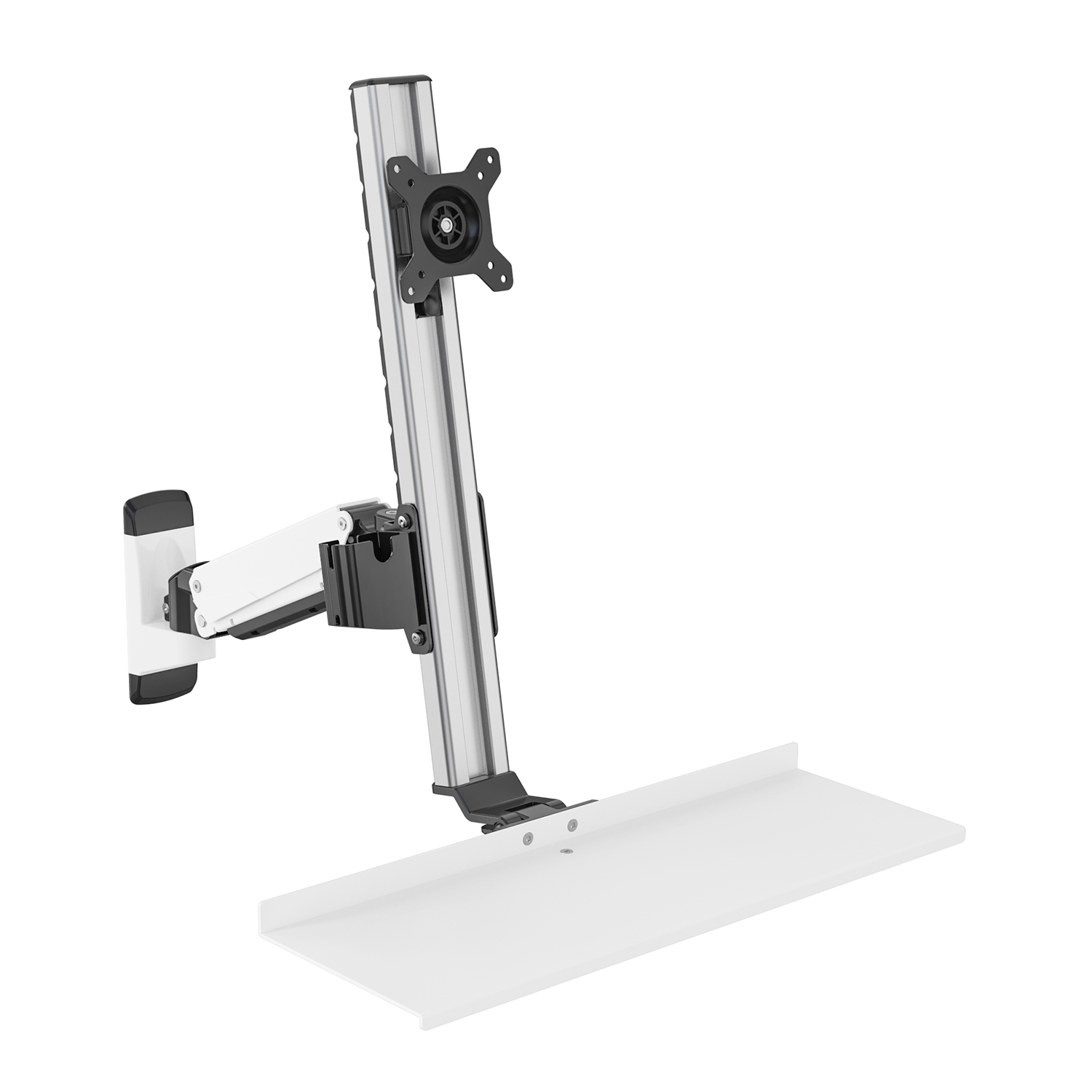 Bras mural pour moniteur assis-debout avec plateau clavier et rangement – V-MOUNTS VM-WS15