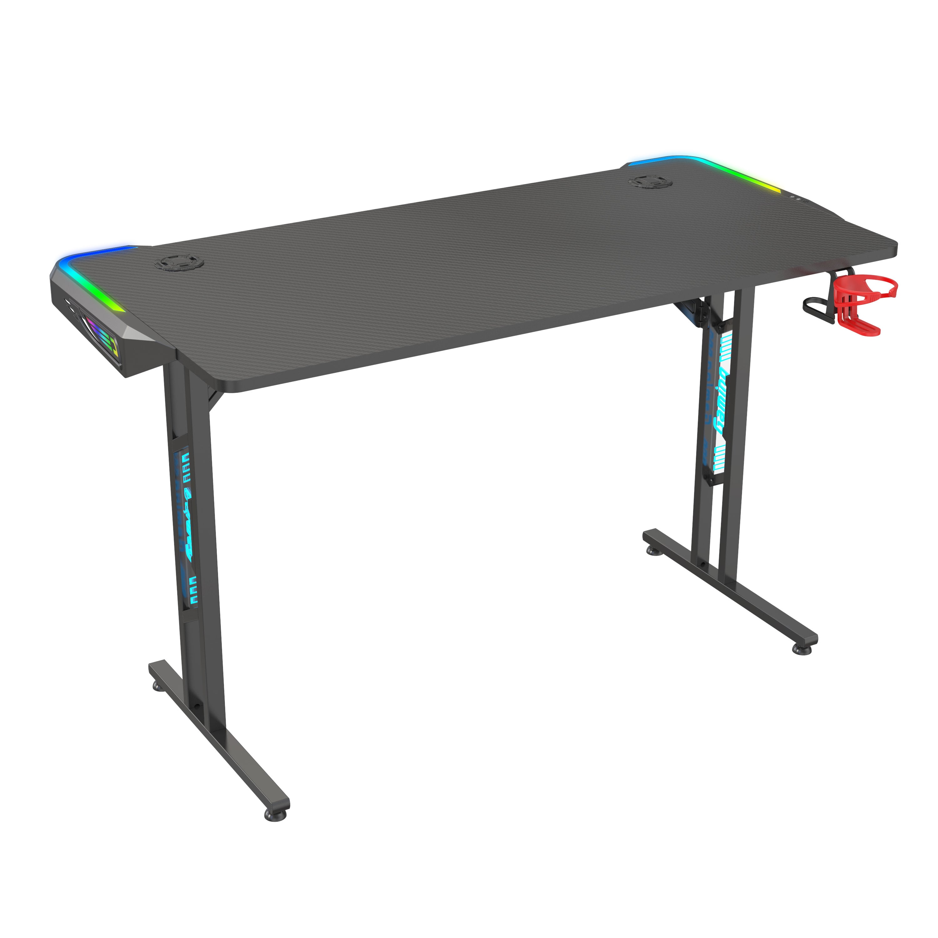 RGB Gaming Desk with Double-Sided Marquee Lighting & T-Legs – V-MOUNTS VM-GT02-P