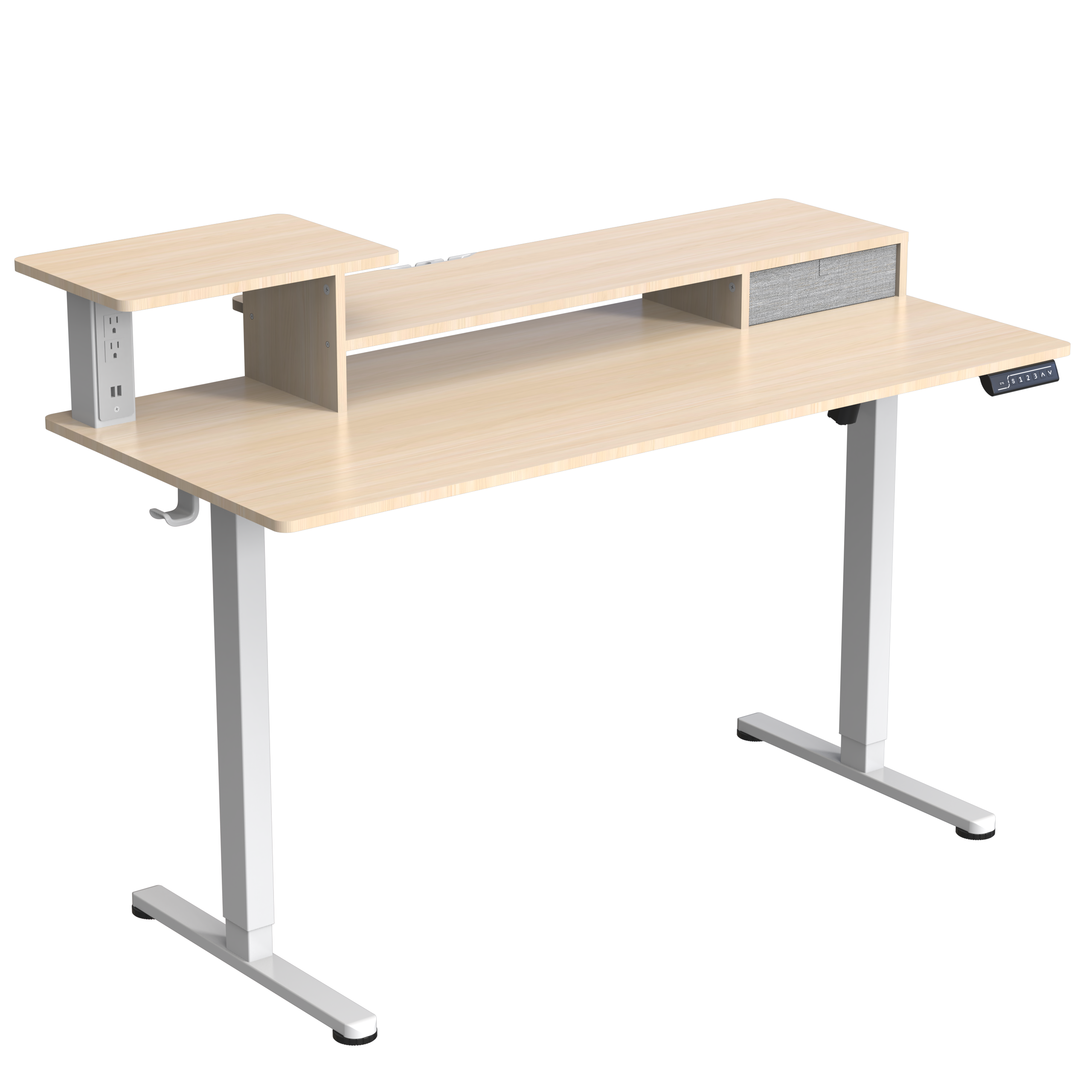 CE UKCA ERP Electric Height-adjustable Desk with Dual Desktops Built-in Sockets Pre-set 3 heights Smart anti-collision V-MOUNTS JSD5-02-2P-S2