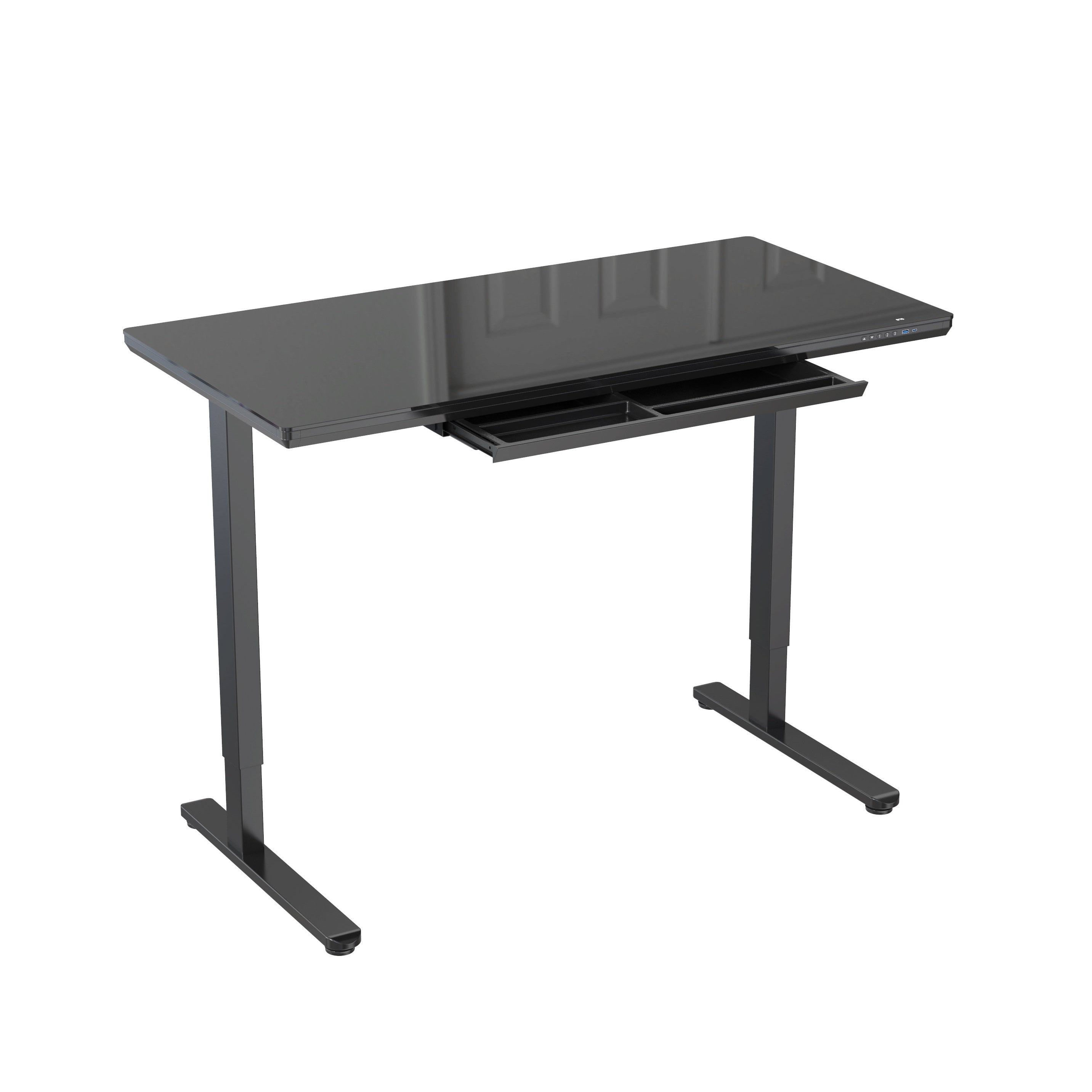 Ultra-thin Tempered Glass Electric Height Adjustable Desk with Hidden Drawer & Smart Controller – V-MOUNTS JSD5-01-G6