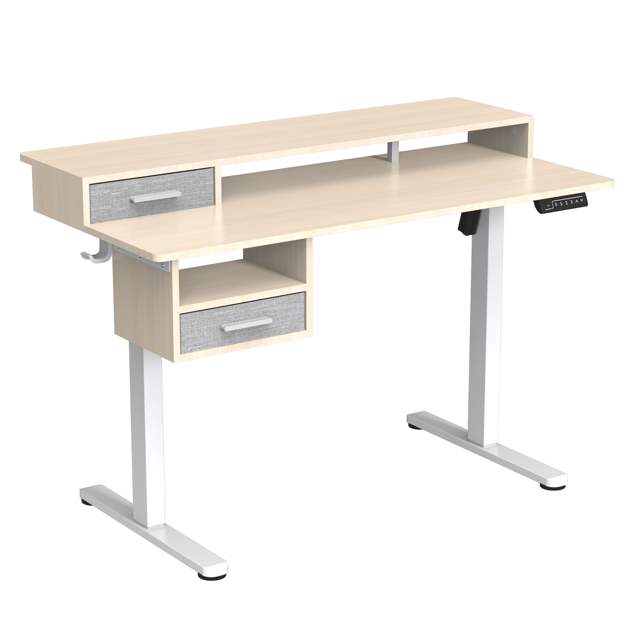 CE UKCA Electric Standing Desk Dual-Tier Expanded Desktop Built-in Drawer Storage Intelligent Anti-collision Rebound V-MOUNTS  JSD5-02-2P-X2