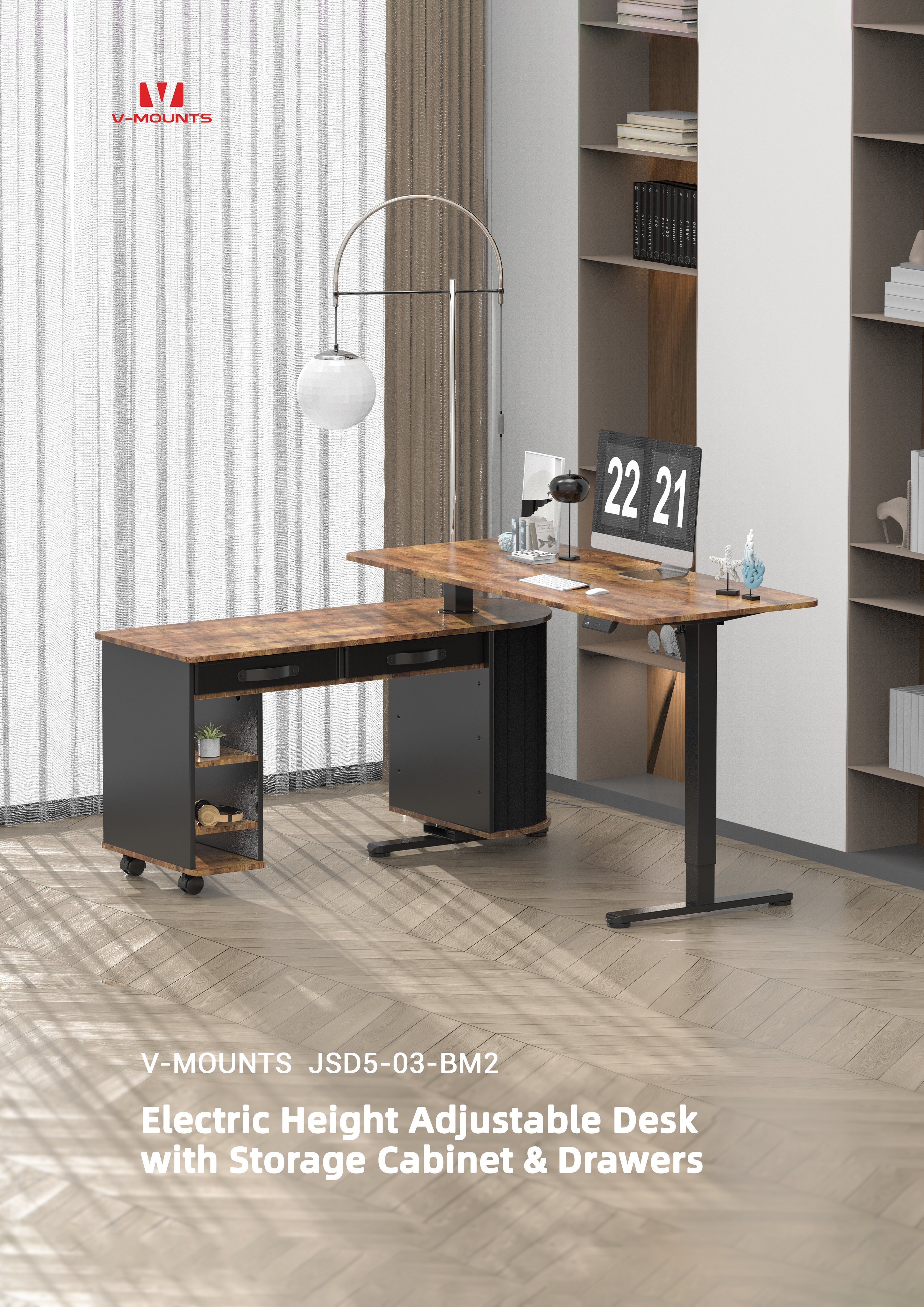 V-MOUNTS Electric Sit to Stand Desks JSD5-03-BM2
