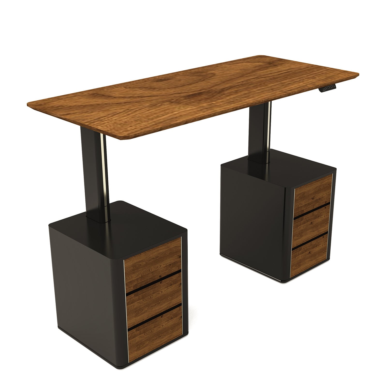 Dual Motor Height Adjustable Black Walnut Wooden Desk with USB & 3-Socket Power Strip for Home Office – V-MOUNTS JSD2-02-M3