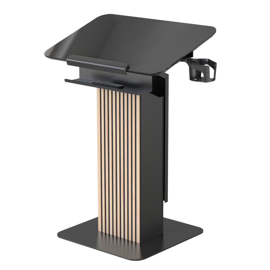 Electric Height-Adjustable Lectern with Tempered Glass Desktop | Heavy-Duty Base & Integrated Storage V-MOUNTS JSD1-02-YJ1