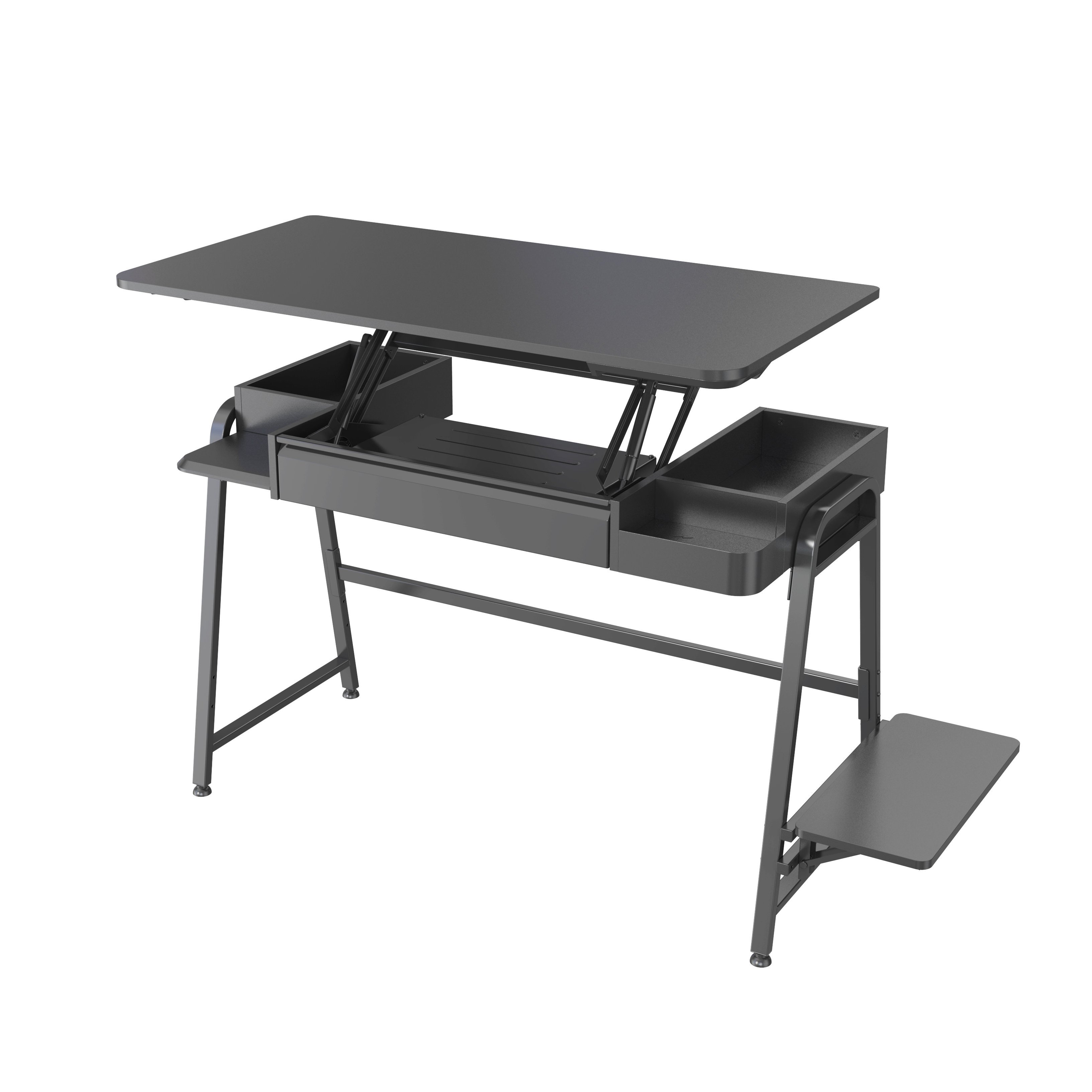 Floor Standing Desk Converter with Wireless Fast Charging & Reversible Sub-Desk V-MOUNTS VM-HLD03