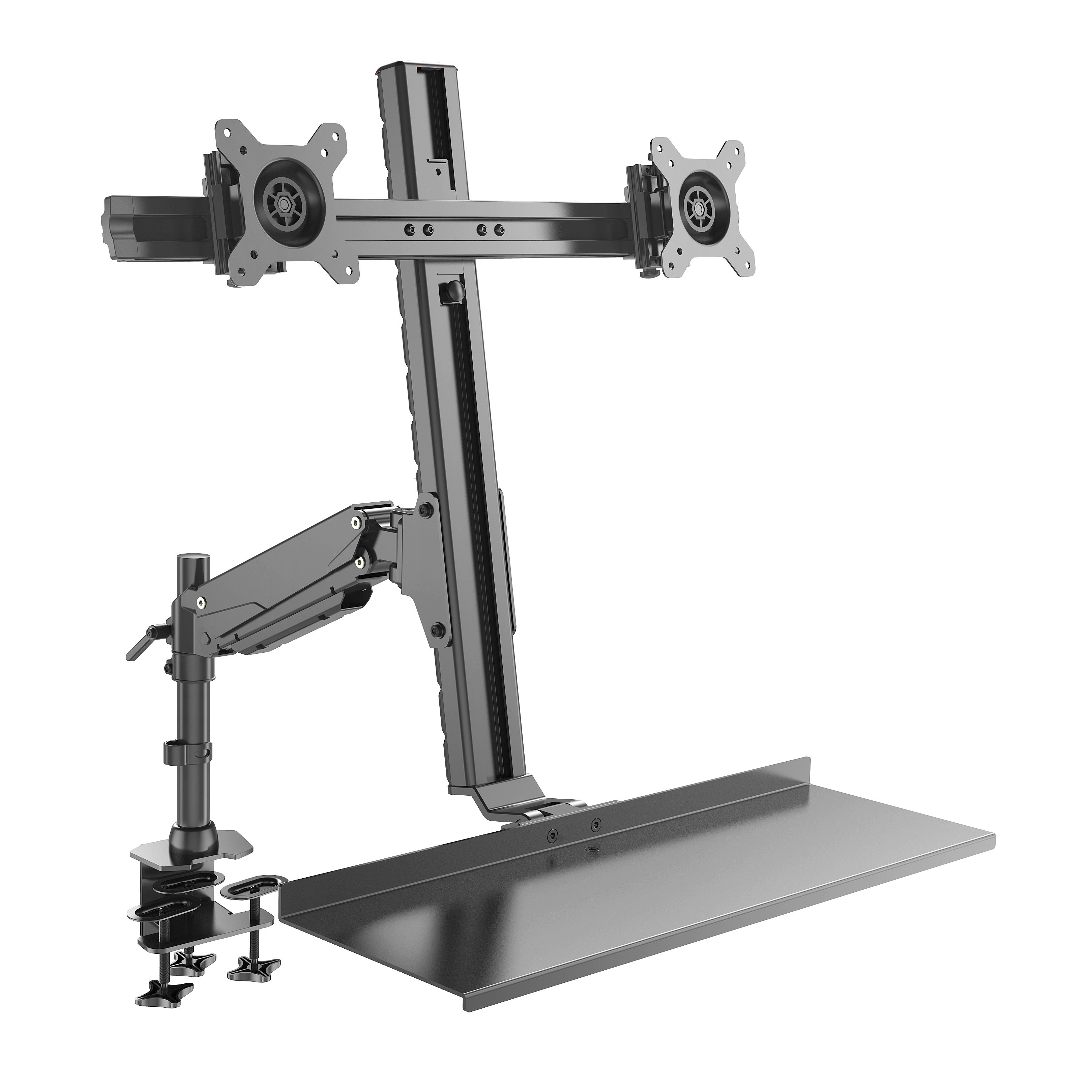 Convertisseur de bureau assis-debout pour deux écrans avec plateau pour clavier – V-MOUNTS VM-WS12