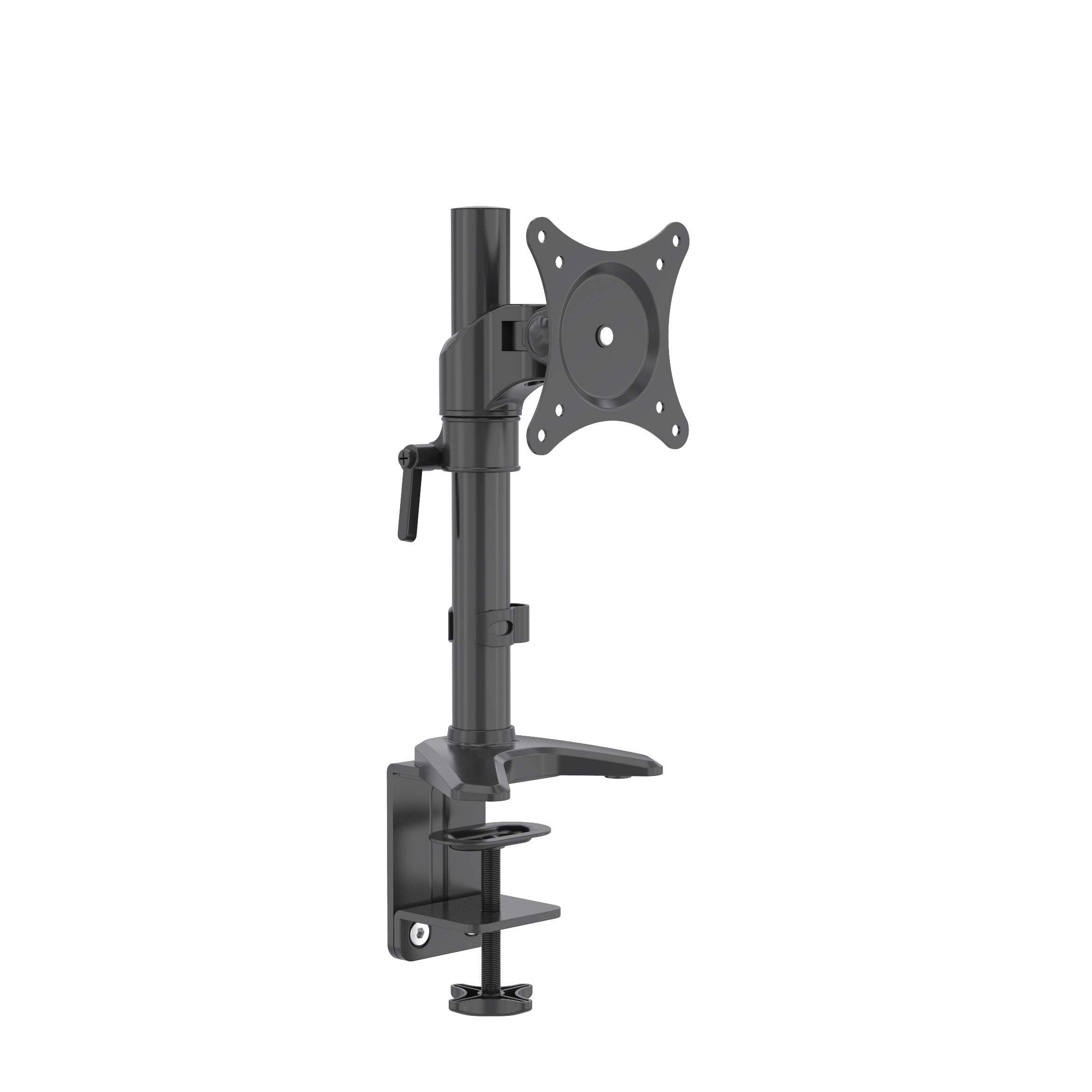 Aluminum Single Monitor Mount with Pole Stand, 15–32” Display Support, Cable Management, C-Clamp Installation V-MOUNTS VM-FE110D