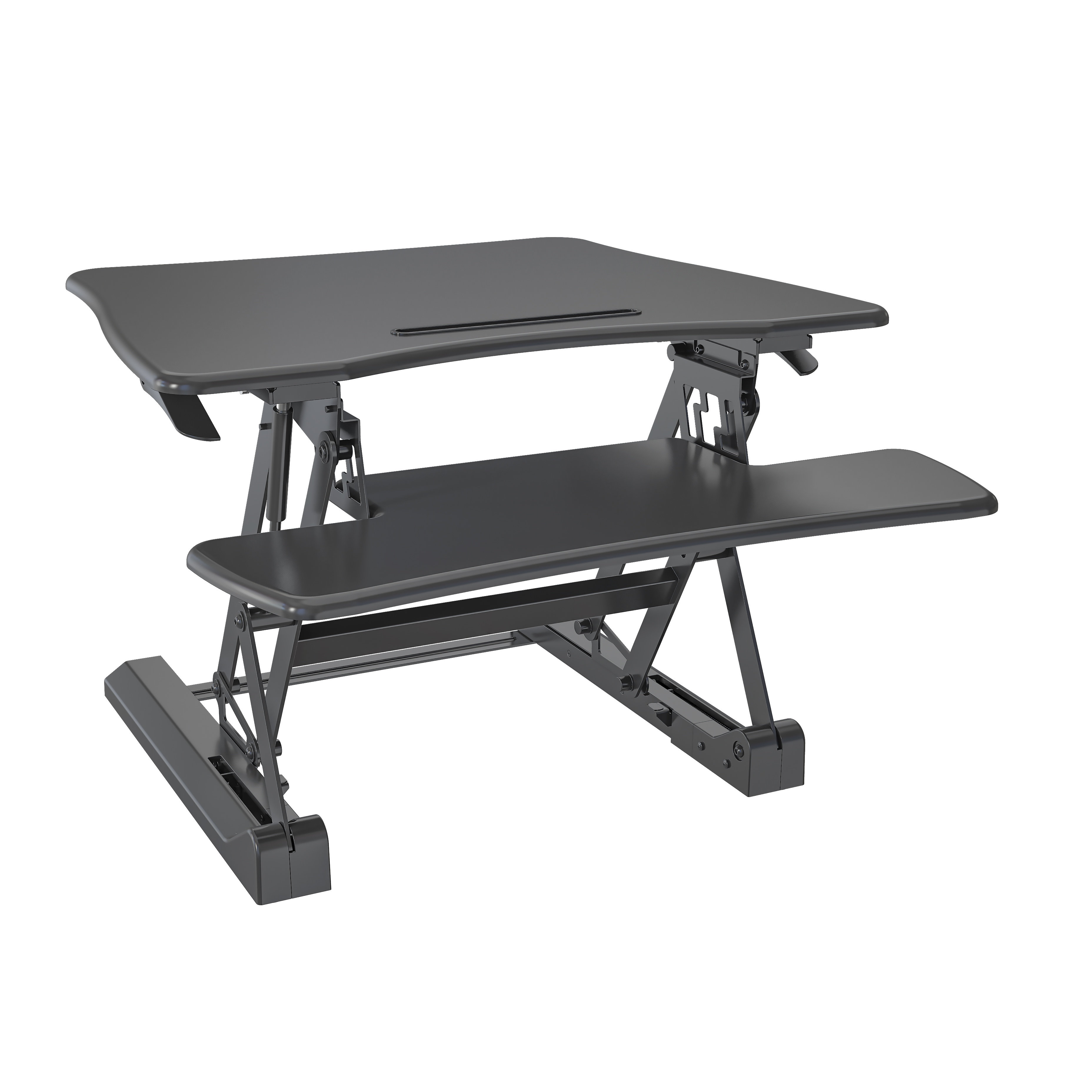 Sit Stand Desk Converter with Gas Spring & Wood Finish | V-MOUNTS VM-GLD07S