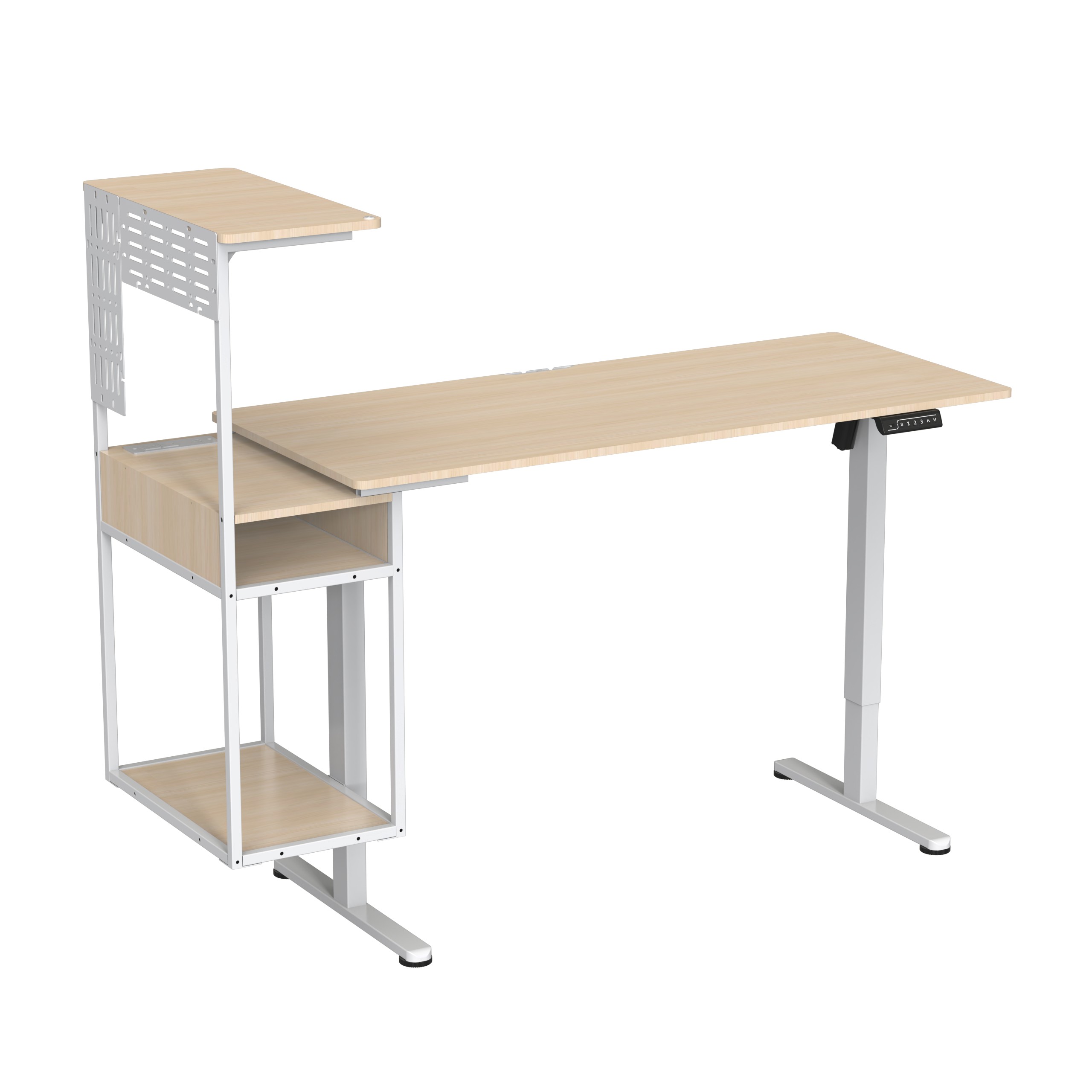 Single Motor Height Adjustable Desk with Dual-layer Drawer Structure Equipped with Modular Side Expansion Zone and Open Modular Storage Area JSD5-02-2W-Z2