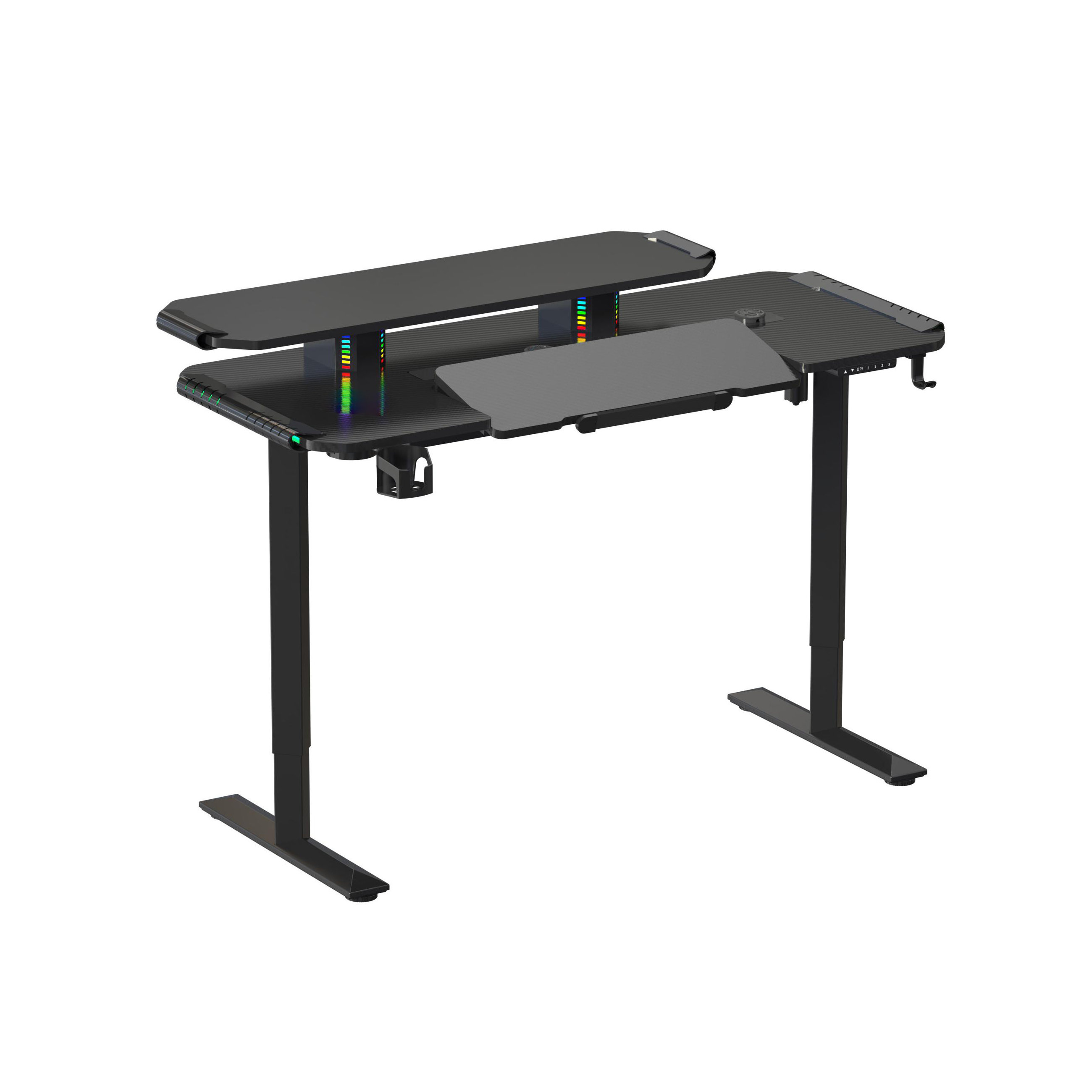 Adjustable Height Electric Gaming Desk with Flip-up Keyboard Tray & RGB Lighting – V-MOUNTS VM-EGT07