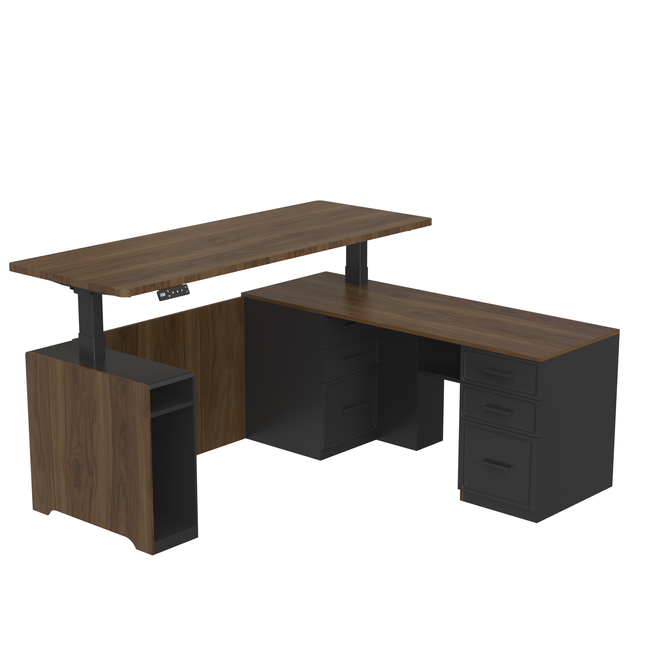 Modular Electric Height Adjustable Desk with Independent Main Desk Lifting | Multi-Functional Storage & Memory Control V-MOUNTS JSD2BM-01-2Z-BM3